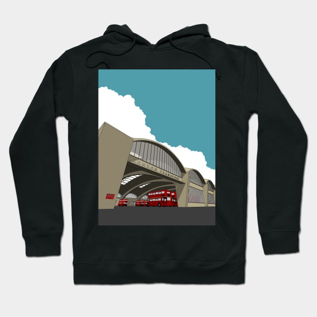 Stockwell Bus Garage 1952 Hoodie by adam@adamdorman.com